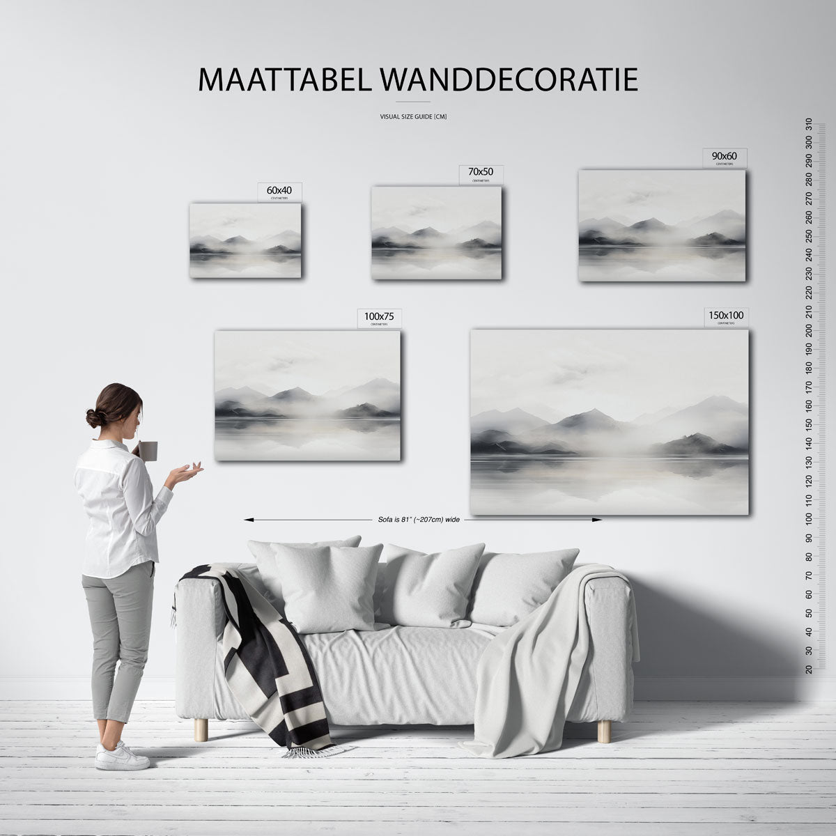 Mistige bergen – moderne liggende wandkunst