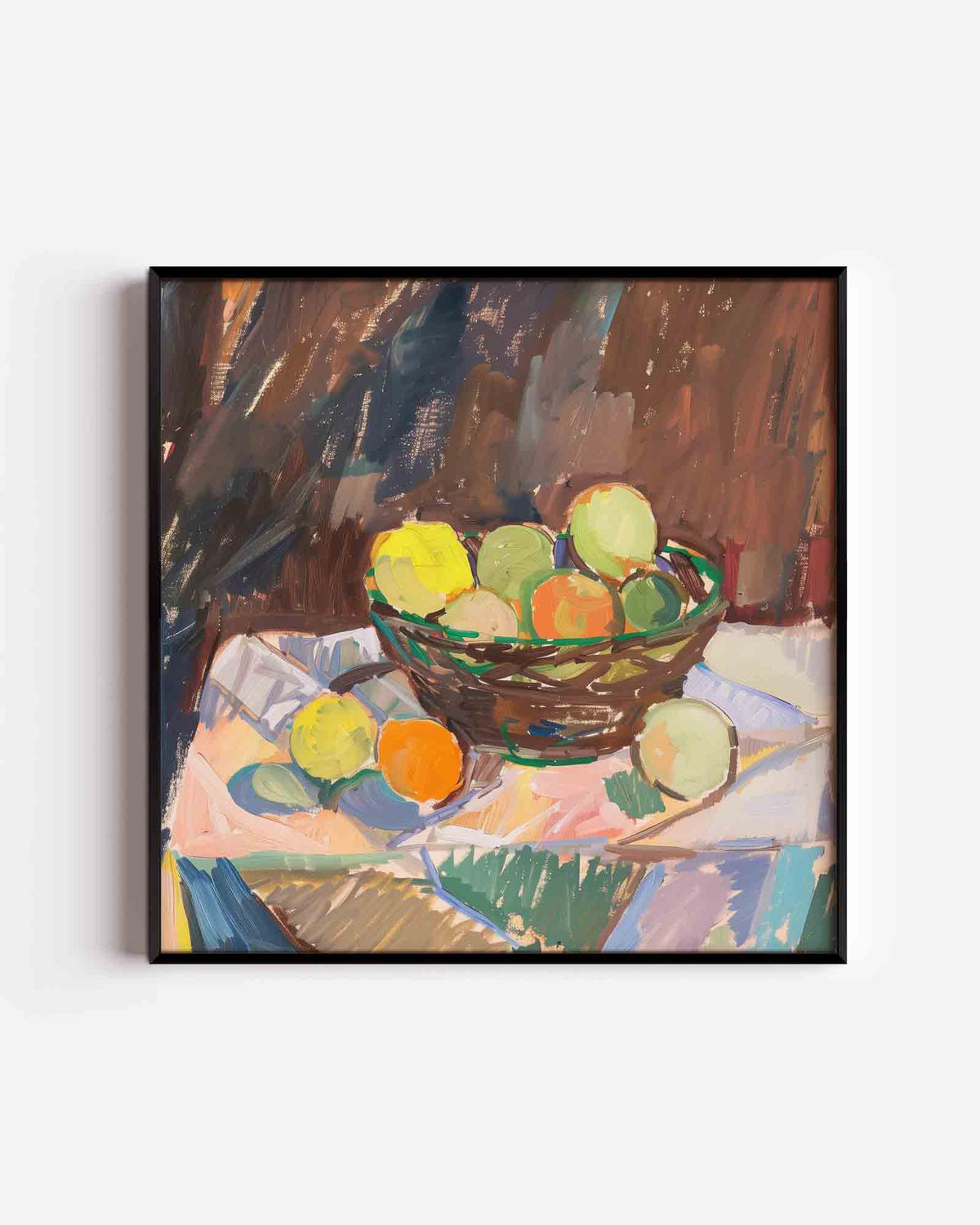 Mand met fruit – design vierkante poster als wanddecoratie