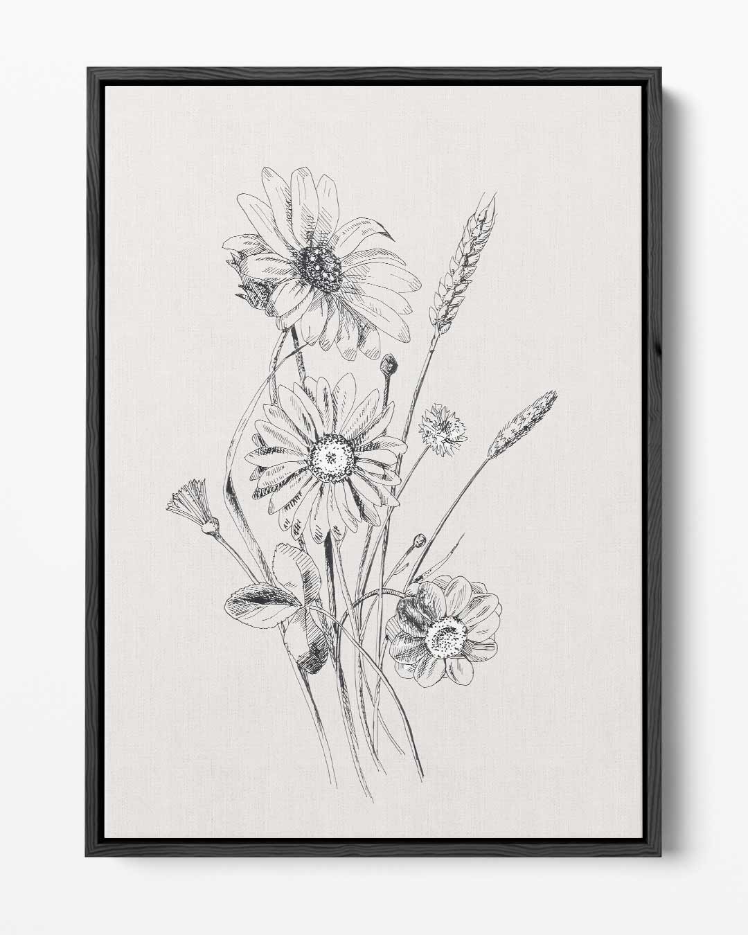 Bloemenpracht in zwarte inkt – portret kunstwerk als wanddecoratie