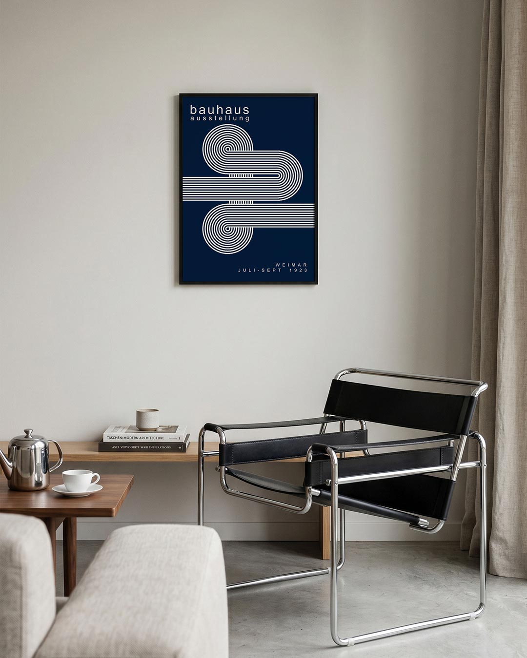 Lijnenspel en cirkel – geometrische Bauhaus poster in staand formaat