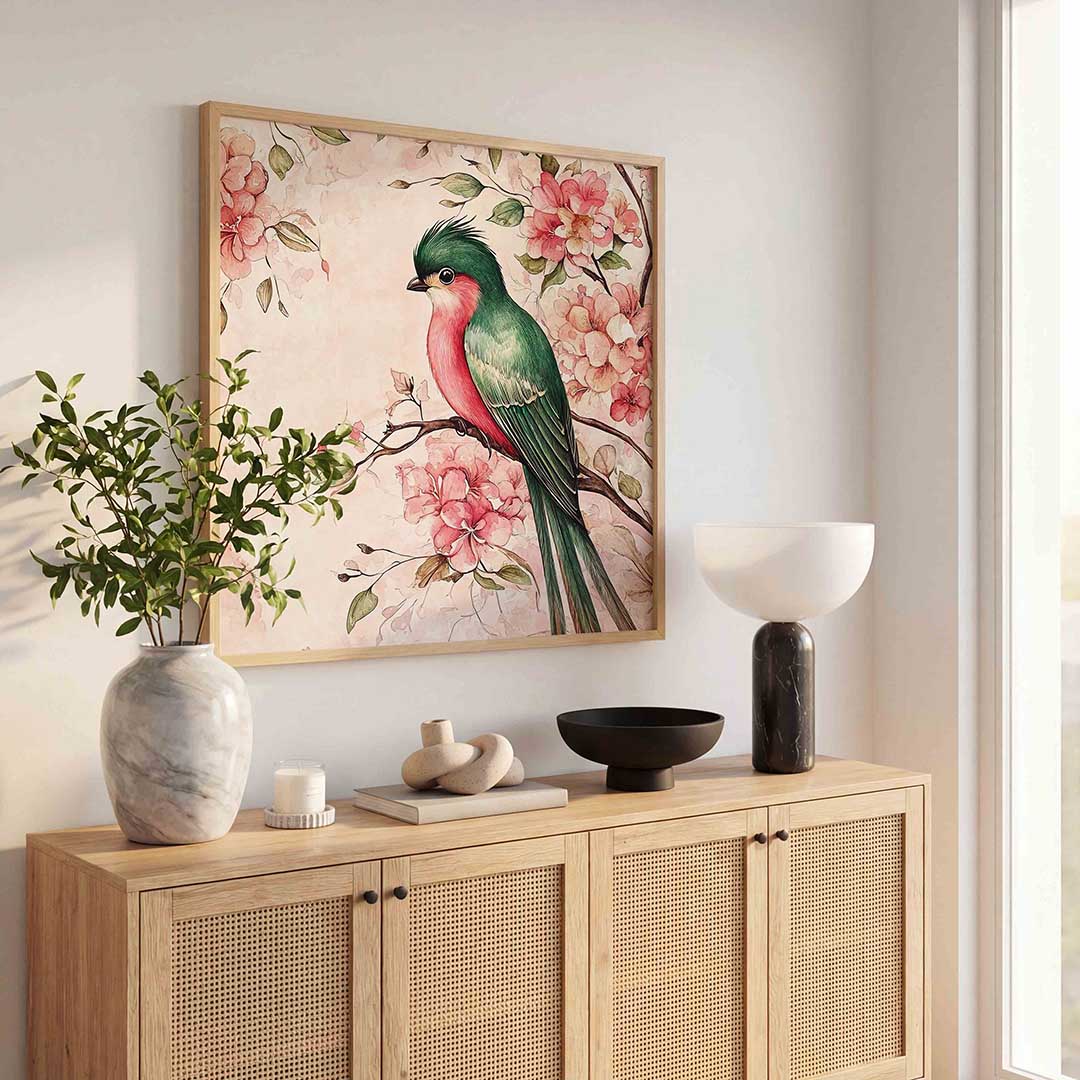Vogel en bloemen – dierenillustratie als vierkante poster