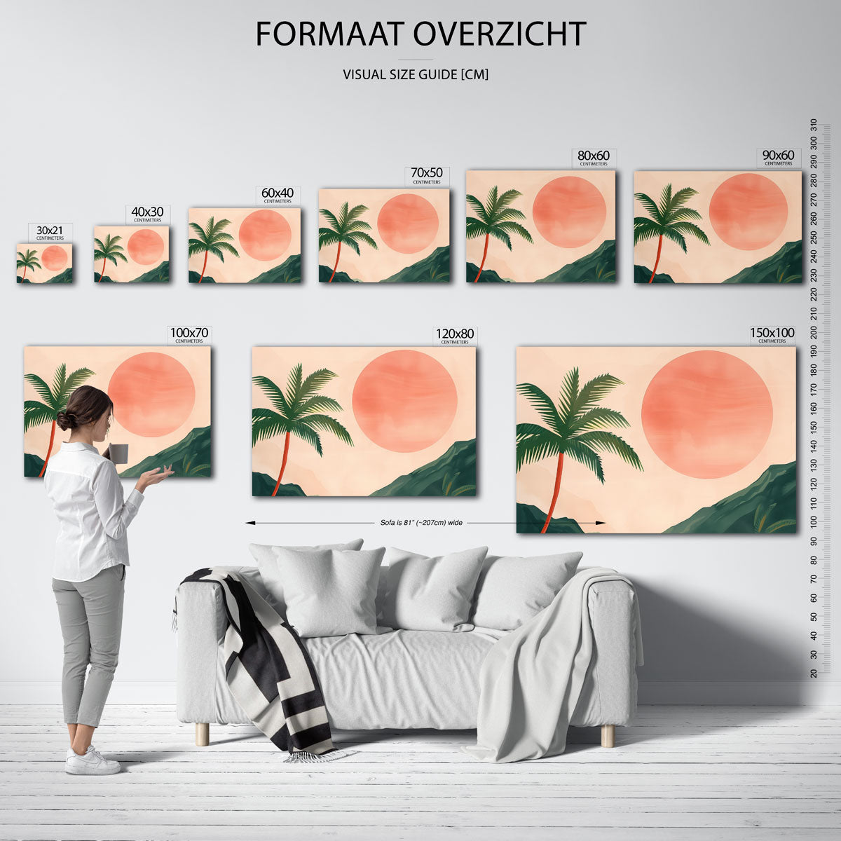Palmboom en zon – landscape muurposter met eigentijdse illustratie