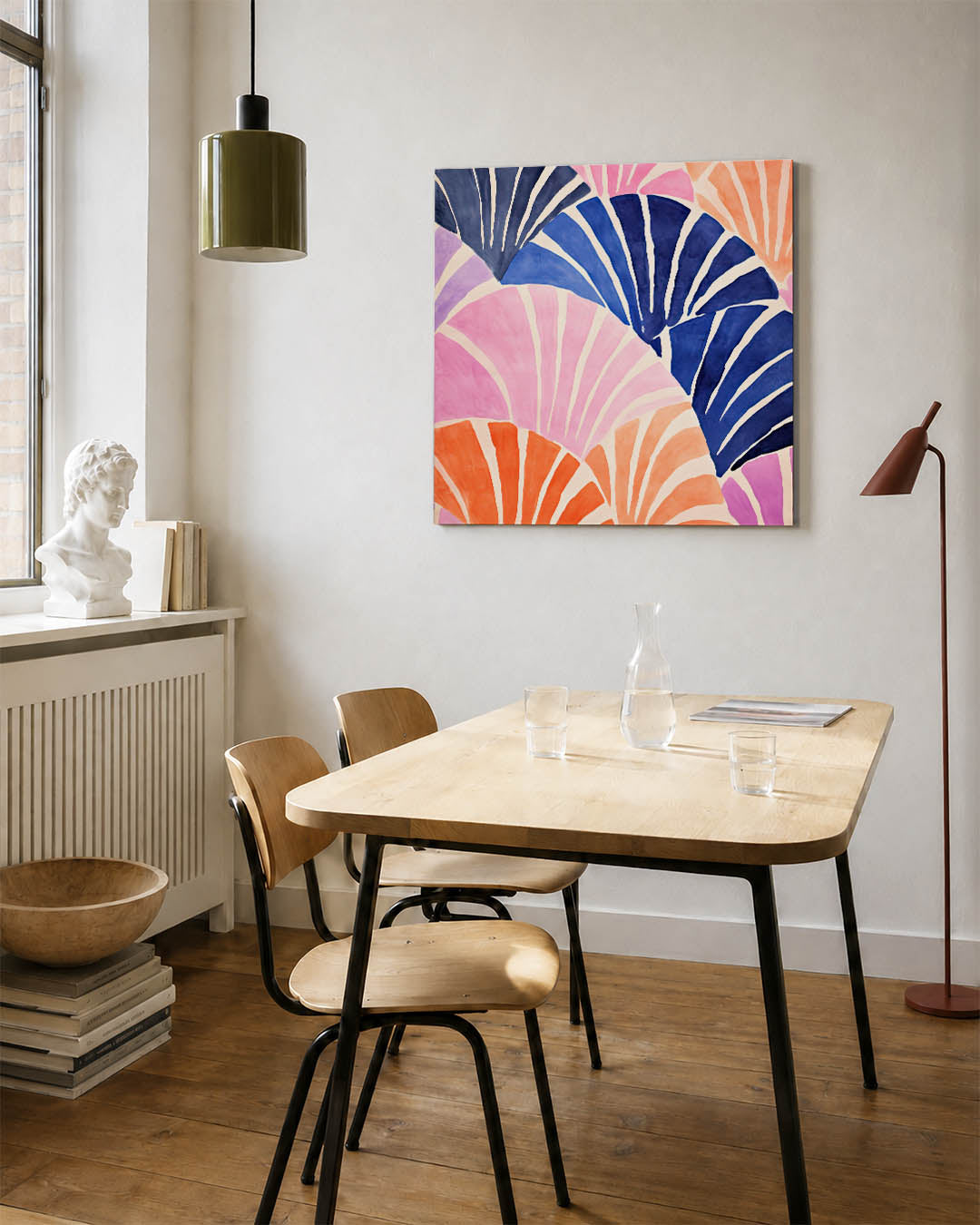 Dynamische kleurvlakken kunstwerk – detailweergave – dit kunstwerk toont een levendige compositie van overlappende