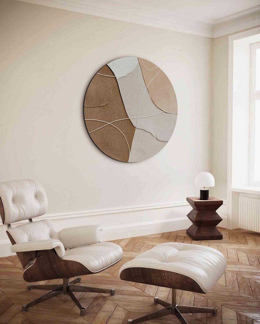 Abstracte vormen – moderne ronde wanddecoratie met vrouwelijk portret