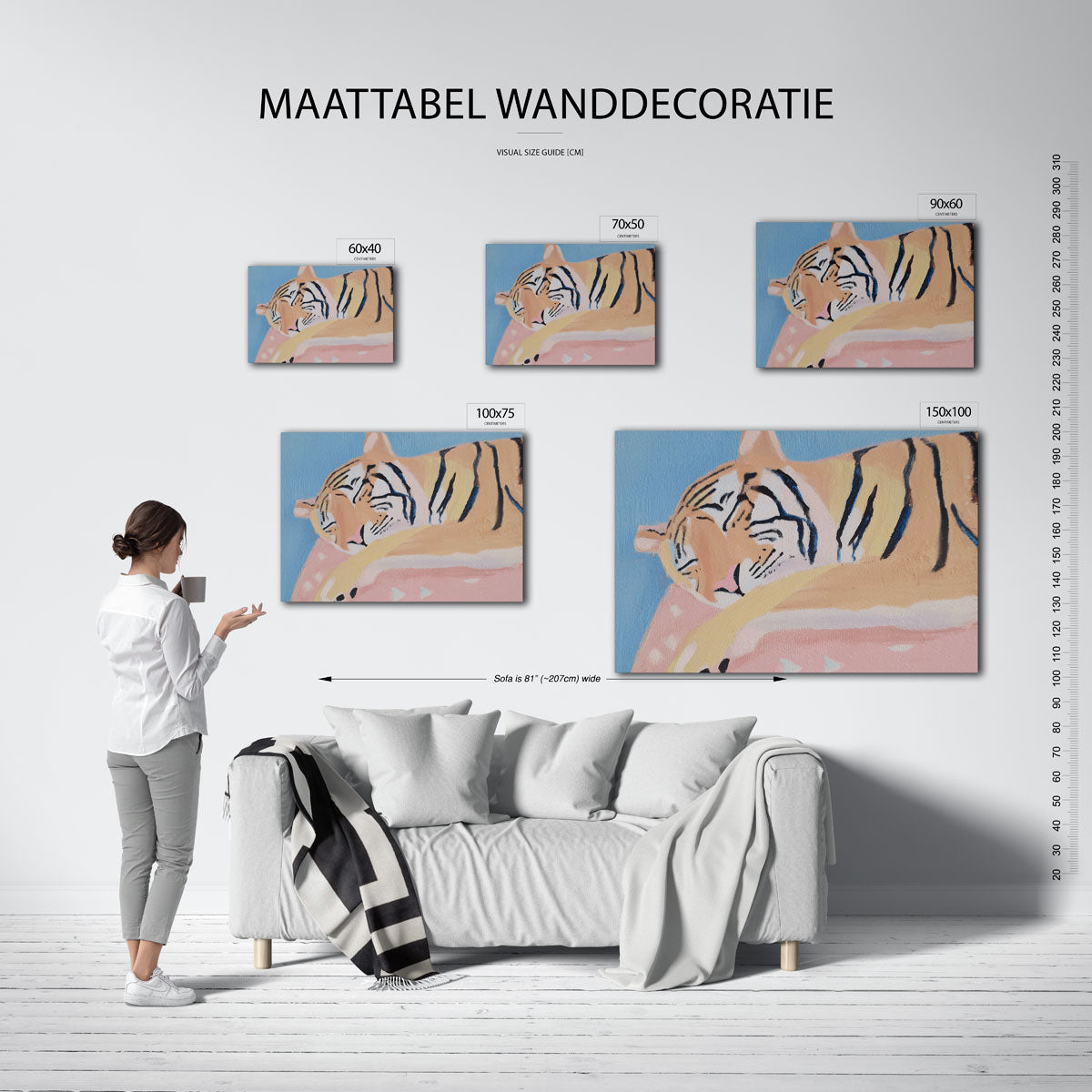 Dromende tijger – kunstwerk op canvas, dibond of plexiglas