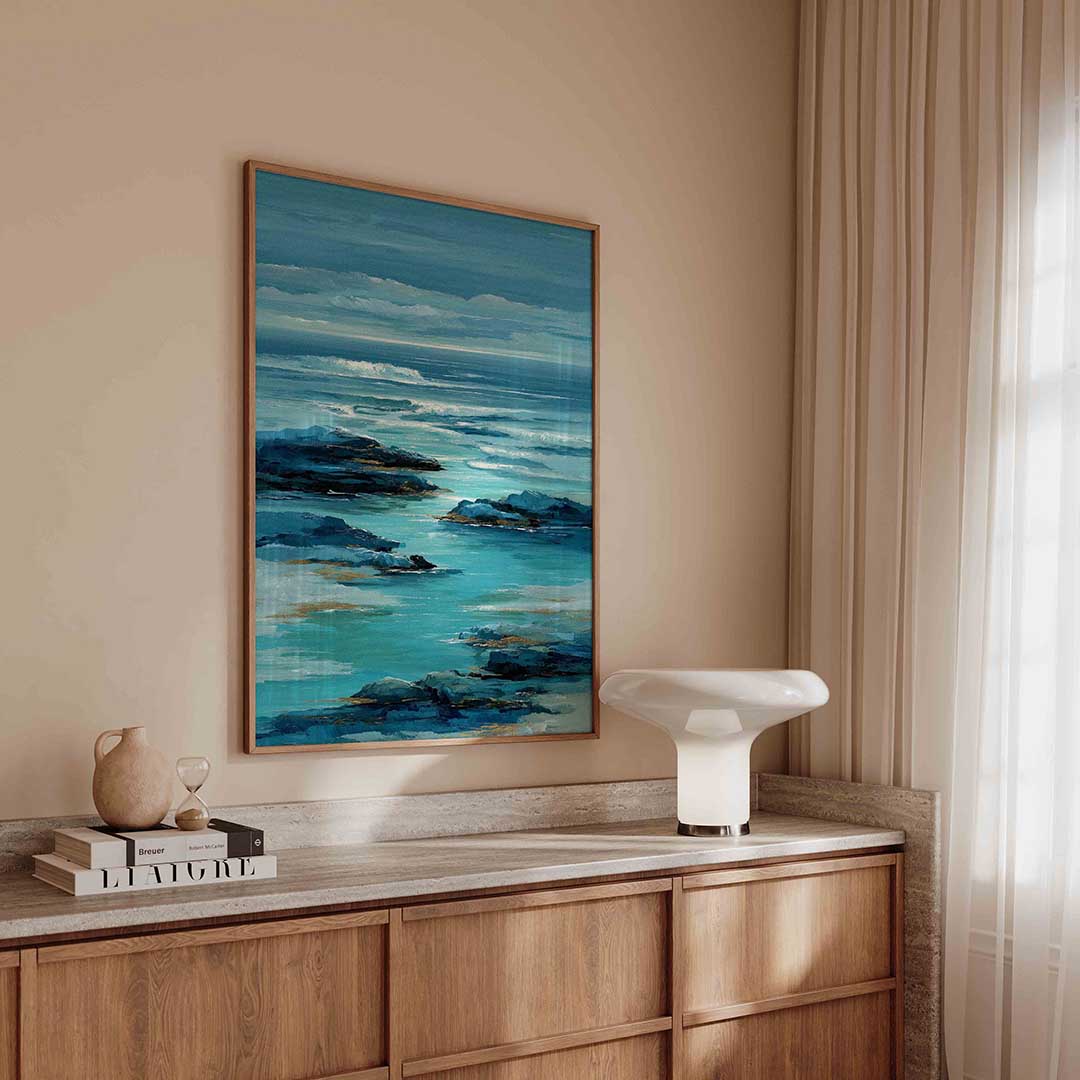 Golven en rotsen – abstracte poster in staand formaat