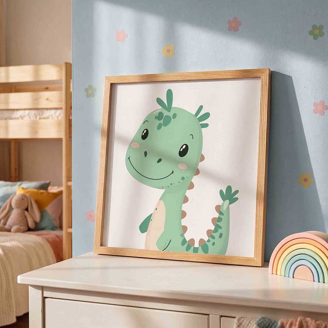 Schattige dinosaurus – speelse wandkunst als vierkante kinderposter