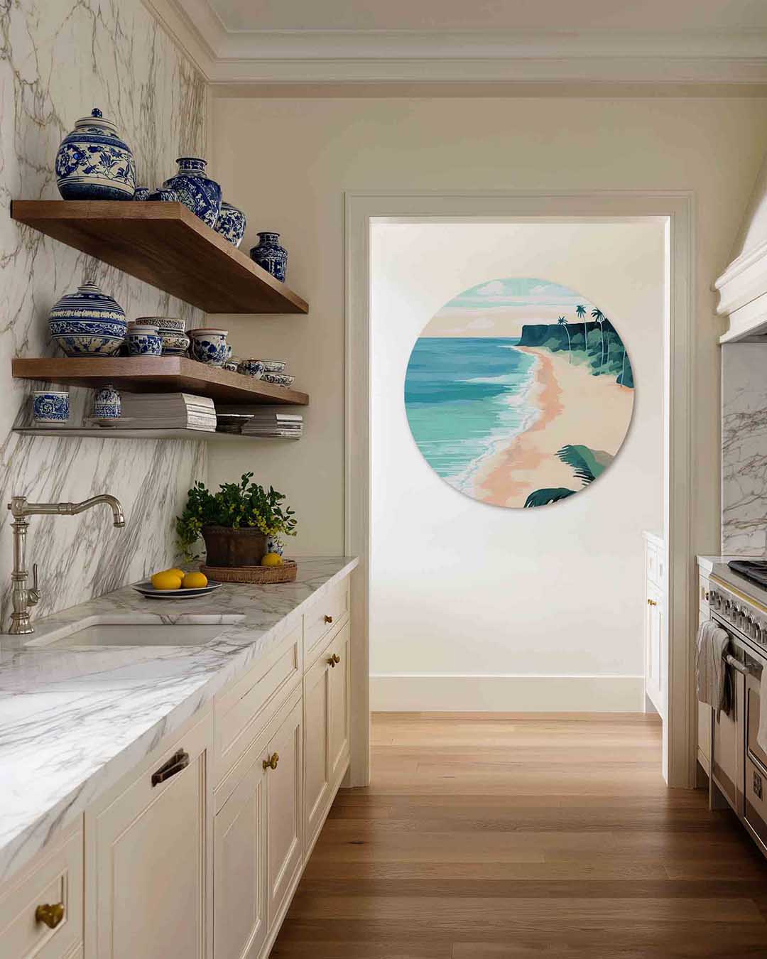 Strand en palmbomen – moderne abstracte muurcirkel voor aan de muur