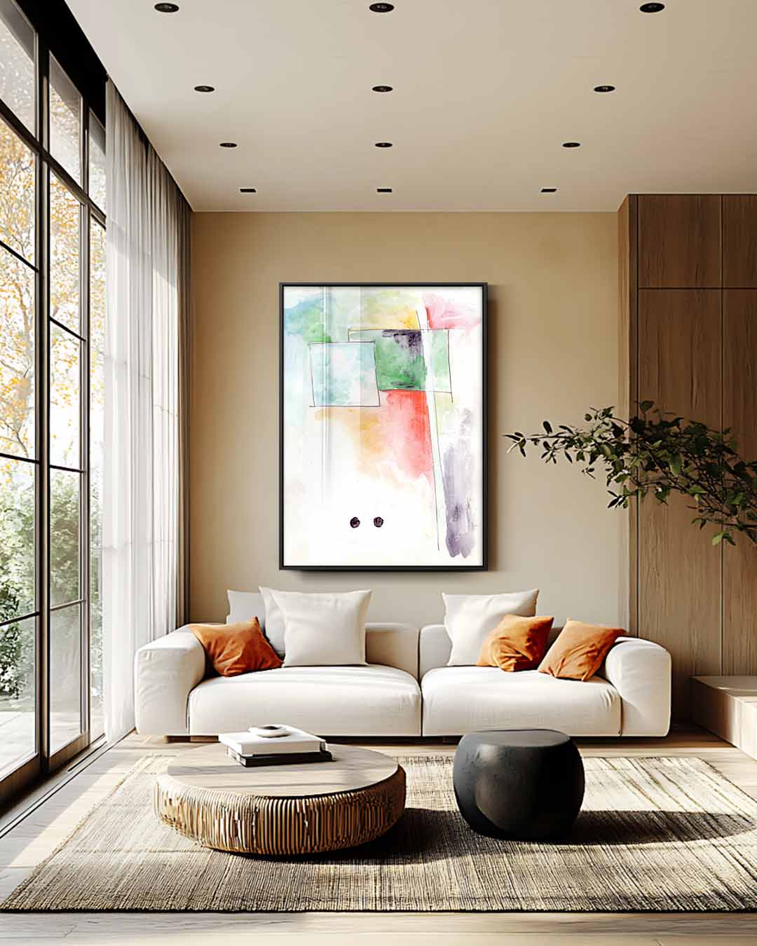 Abstracte Kleurenexplosie – staand kunstwerk voor modern interieur