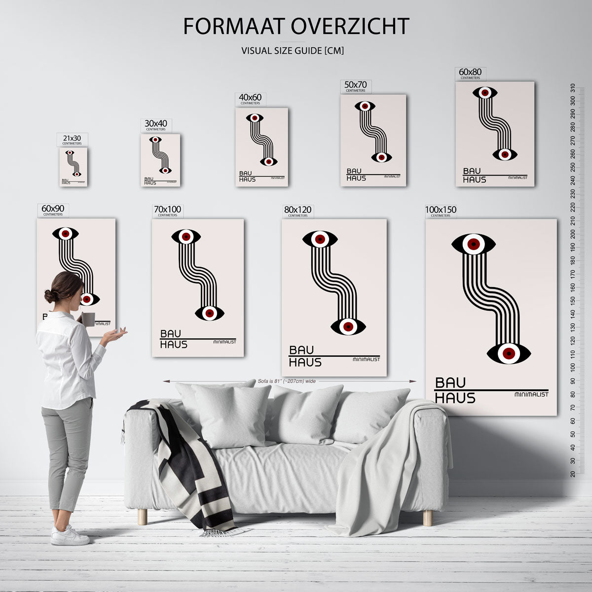 Lijnen en ogen – Bauhaus poster als geometrische wanddecoratie