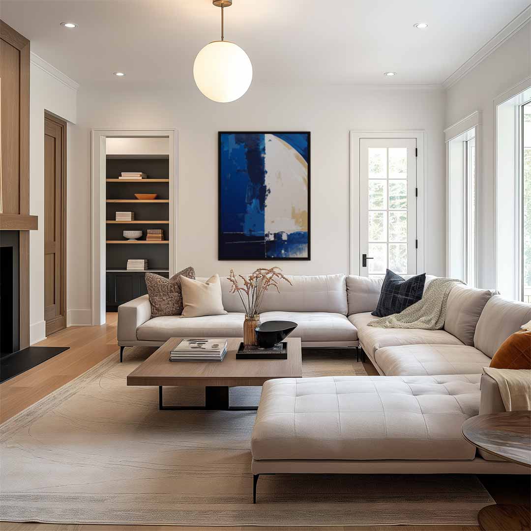 Blauwe Abstracte Harmonie – staand kunstwerk voor modern interieur