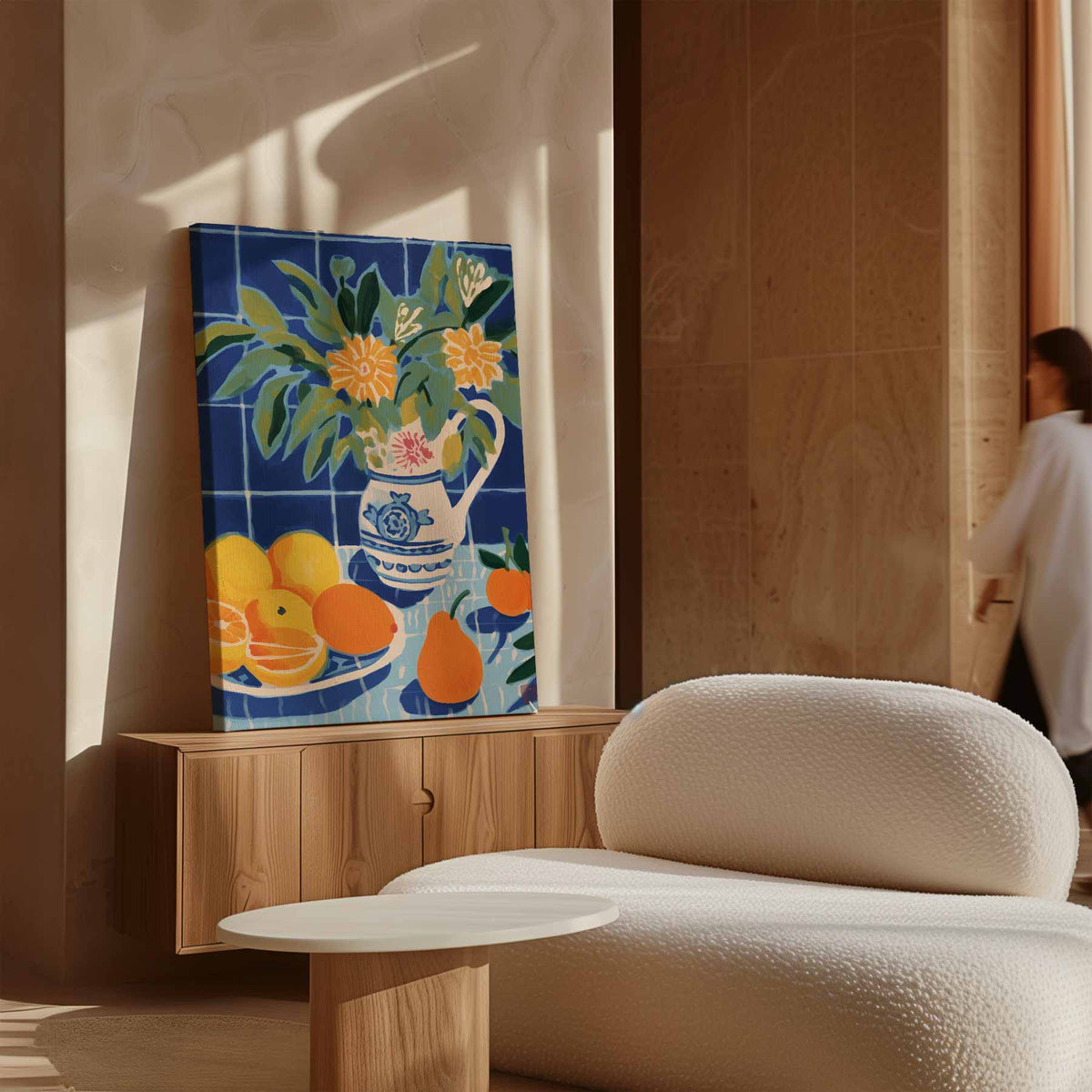 Zomerfruit in Blauwe Keuken – plexiglas wanddecoratie in portret formaat