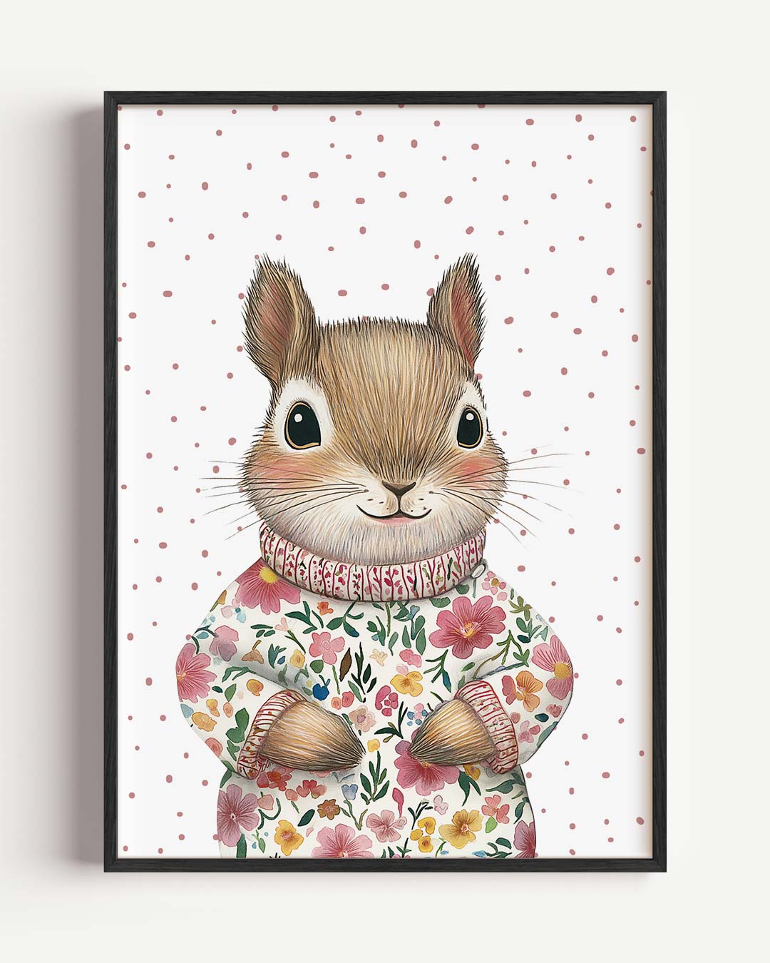 Vrolijke Bloemensweater Eekhoorn – kids portret poster als wanddecoratie