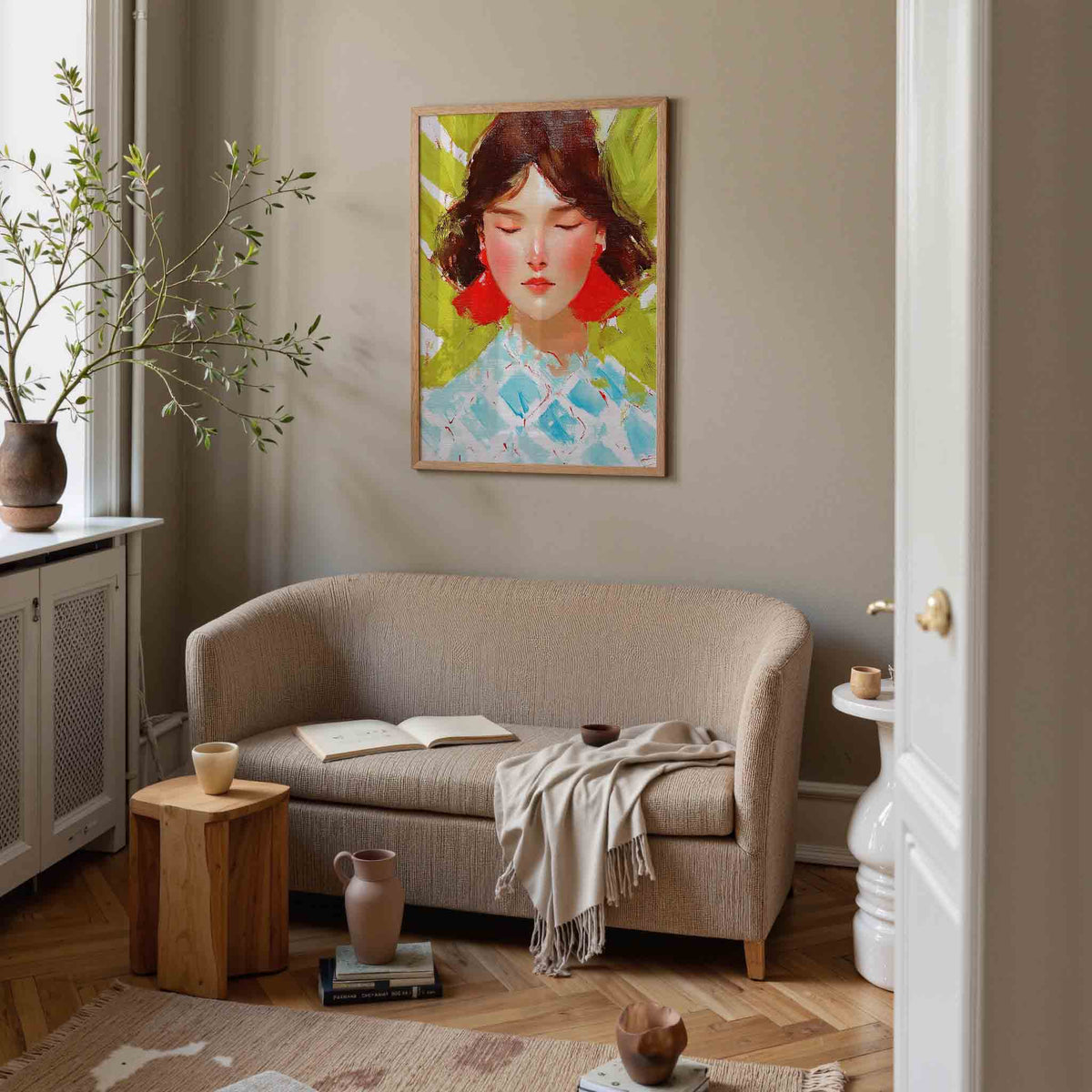 Vrouw met gesloten ogen – illustratie poster in staand formaat