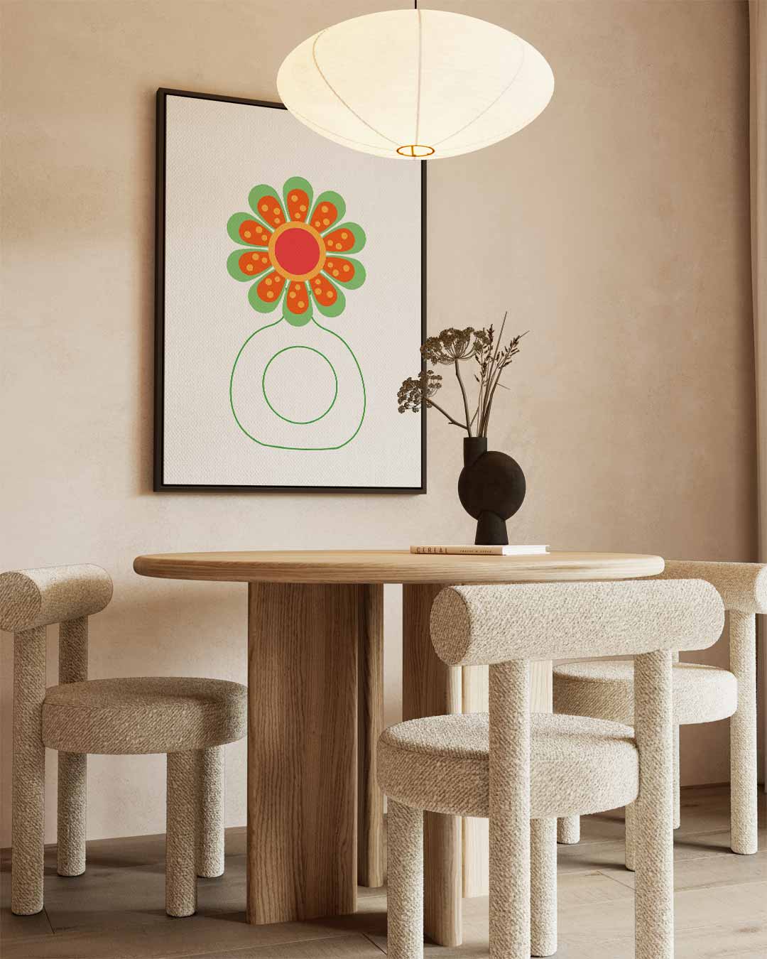 Vrolijke Bloem Illustratie – kunstwerk met zwarte baklijst
