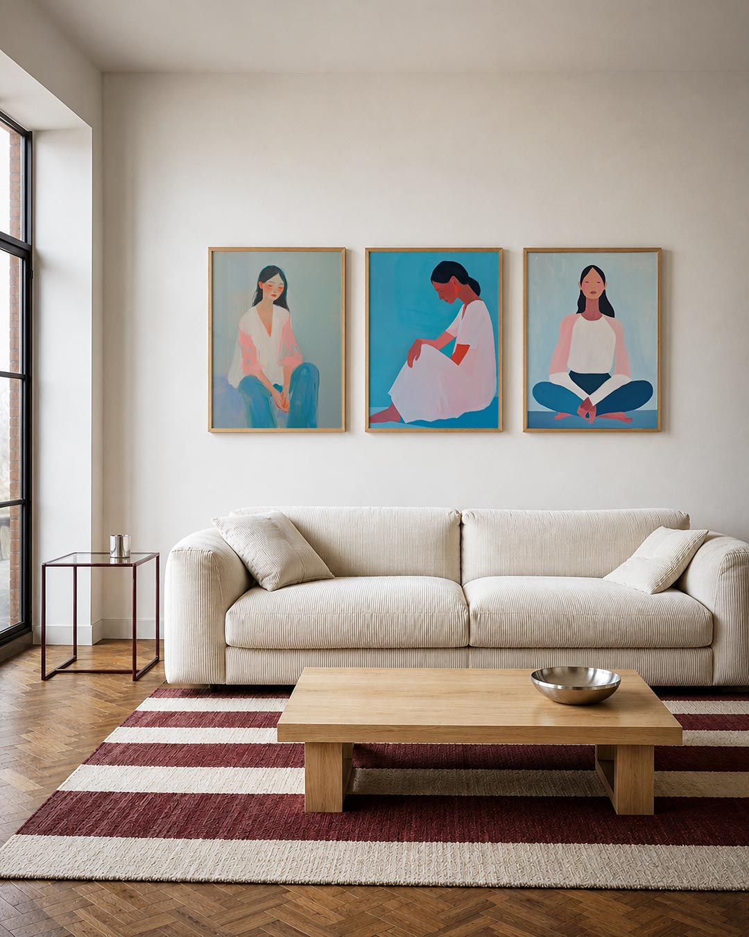 Zachte kleurvlakken driedelige posterset – een figuur in zachte pastelkleuren