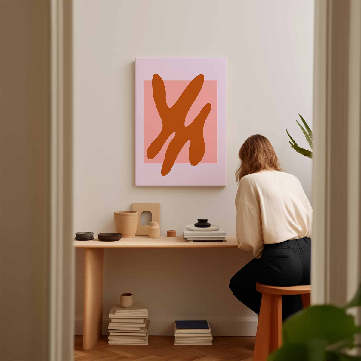 Abstracte Terracotta Vormen – staand kunstwerk voor modern interieur
