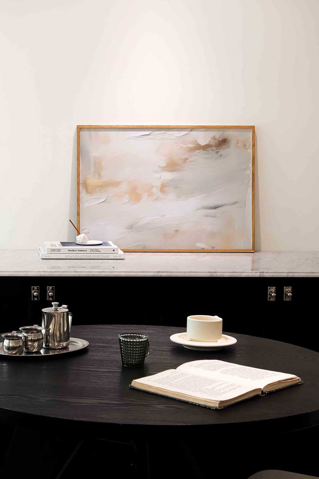 Abstracte beige en witte – abstracte poster in liggend formaat
