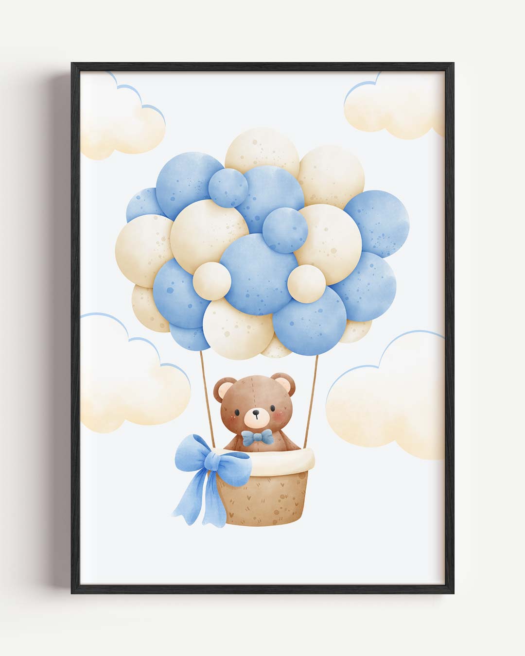 Schattige Beer in het Luchtballon Avontuur – kids portret poster als wanddecoratie