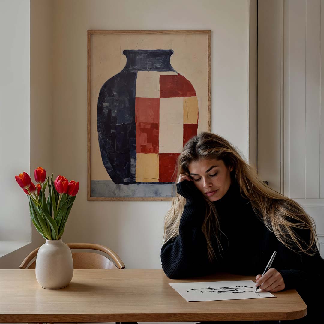 Abstracte Geometrische Vaas – staande muurposter met abstracte vormen