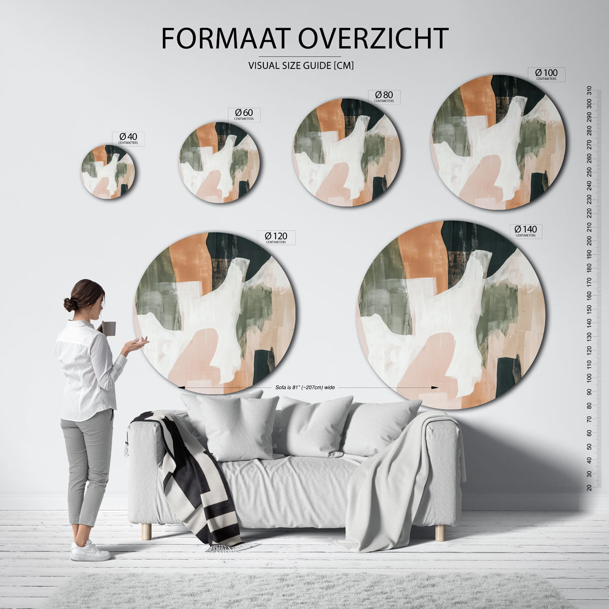 Abstracte vormen – moderne ronde muurdecoratie met abstracte vormen
