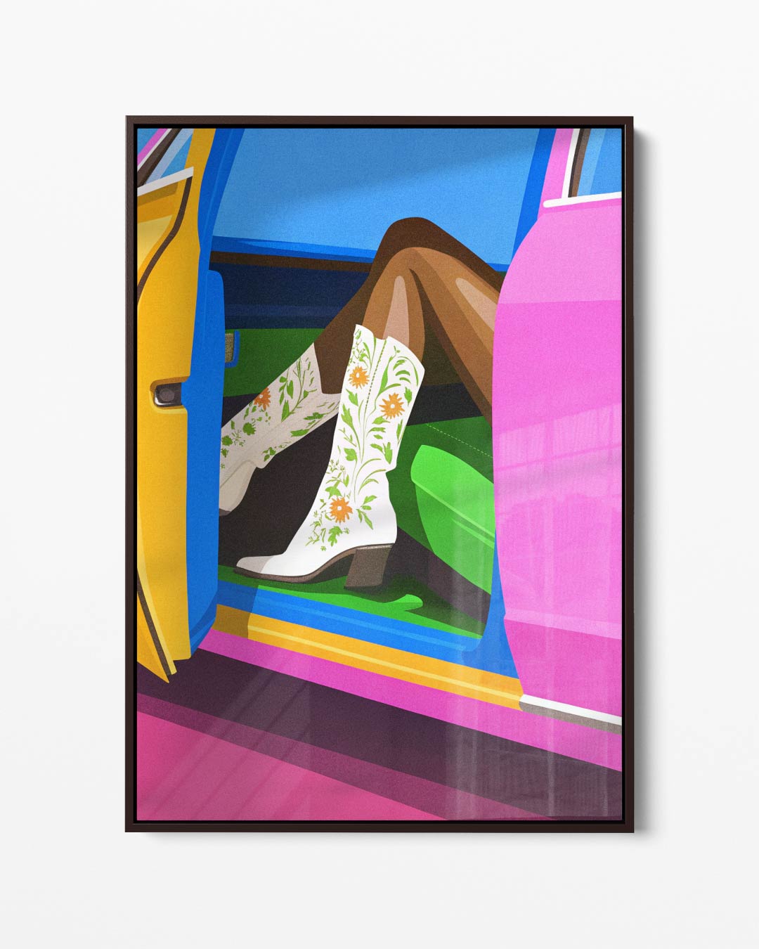 Vrolijke Coole Auto Scene – portret kunstwerk als wanddecoratie