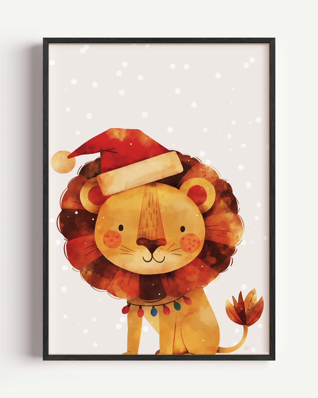 Kerstleeuw Feestposter – kids portret poster als wanddecoratie