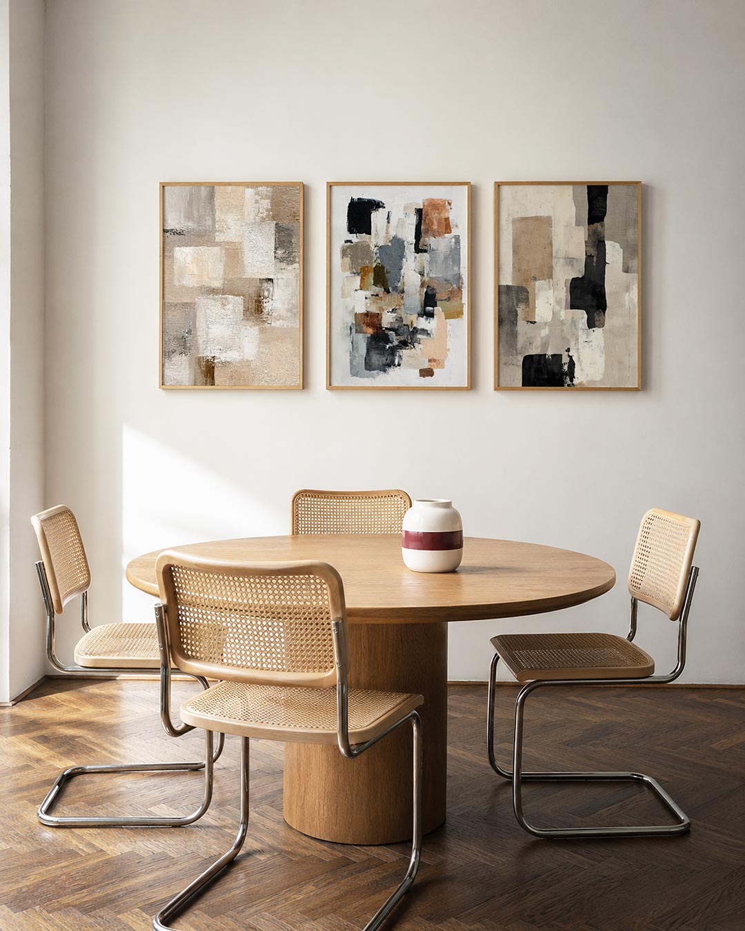 Vorm en balans driedelige posterset in interieur