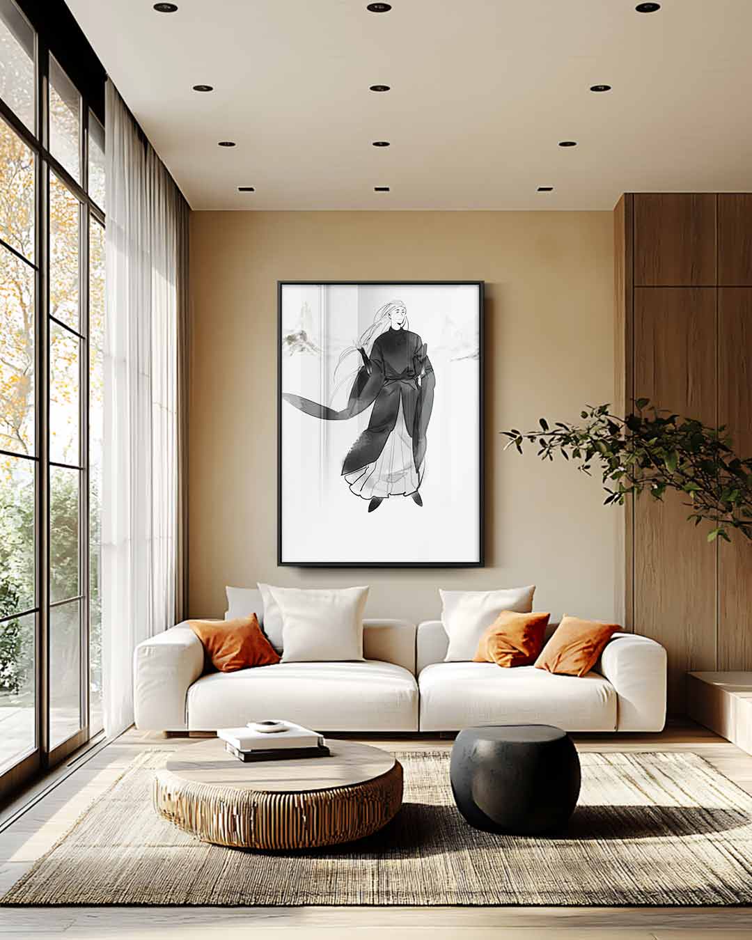 Mystieke Krijger in de Mist – plexiglas wanddecoratie in portret formaat