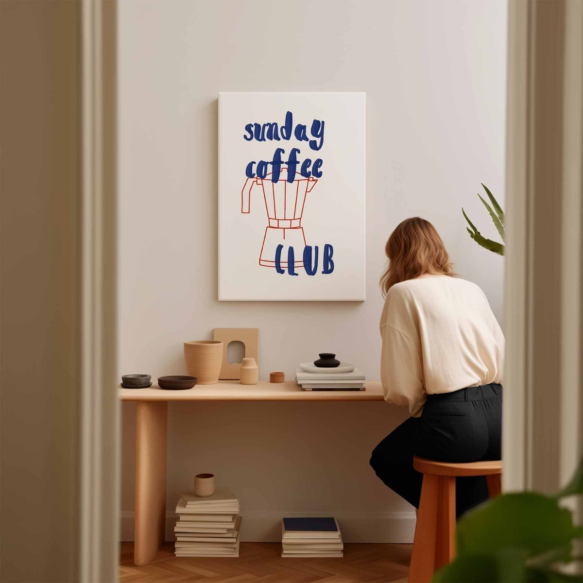 Sunday Coffee Club Poster – kunstwerk met zwarte baklijst