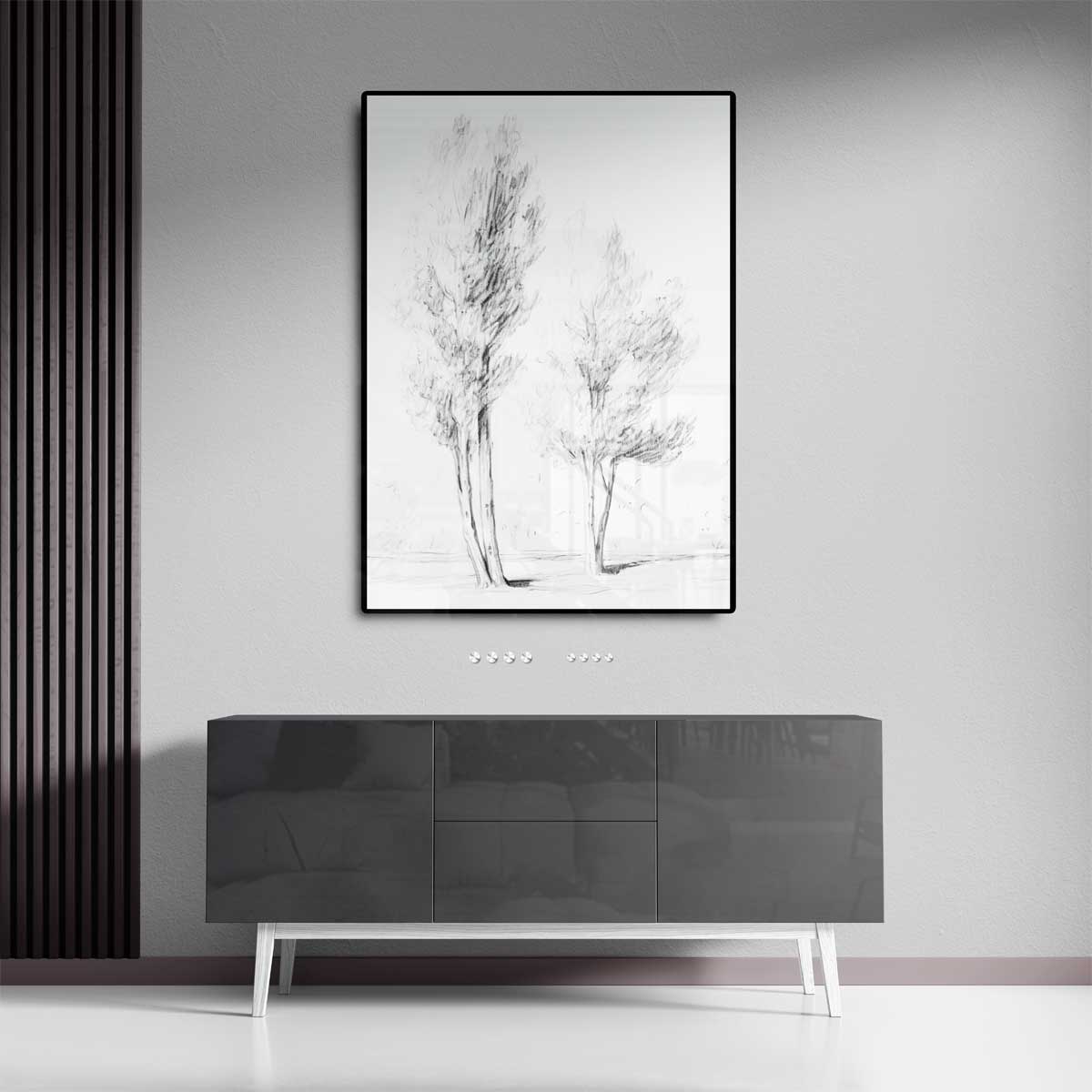 Zachte Potlood Schets van Bomen – canvas kunstwerk als wanddecoratie