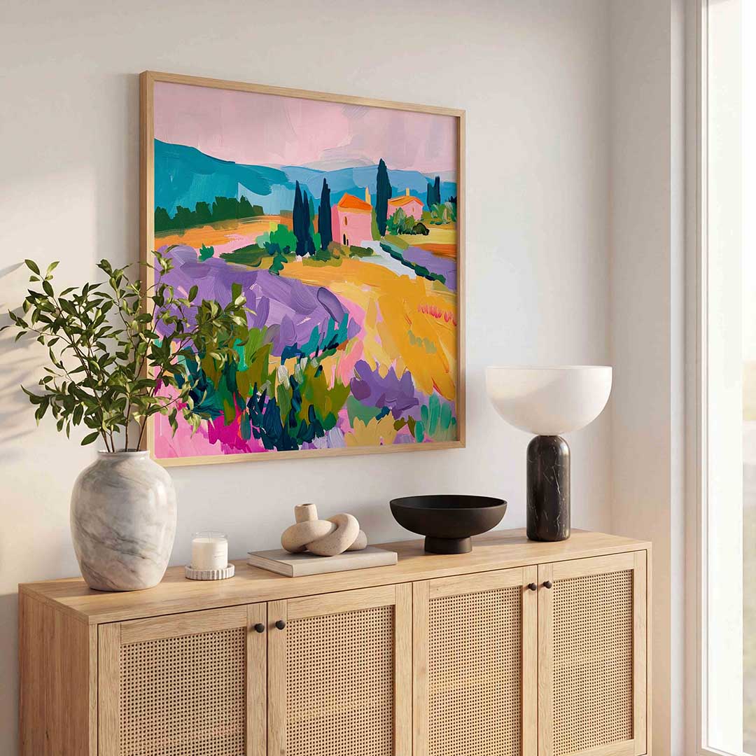Landschap met lavendel – illustratie poster in vierkant formaat