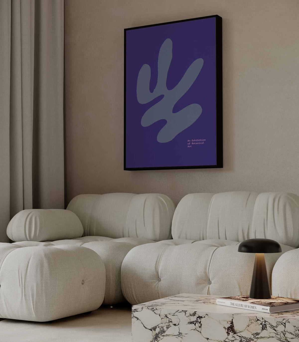 Blauwe Botanische Expressie – staande wandkunst voor woonkamer of interieur