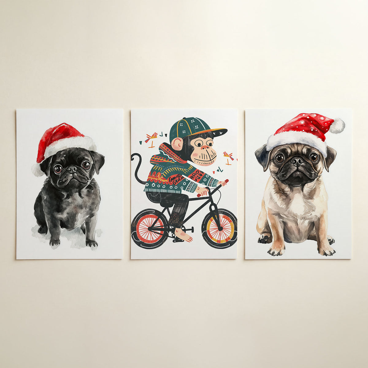 Kerstige vrolijkheid driedelige posterset in interieur