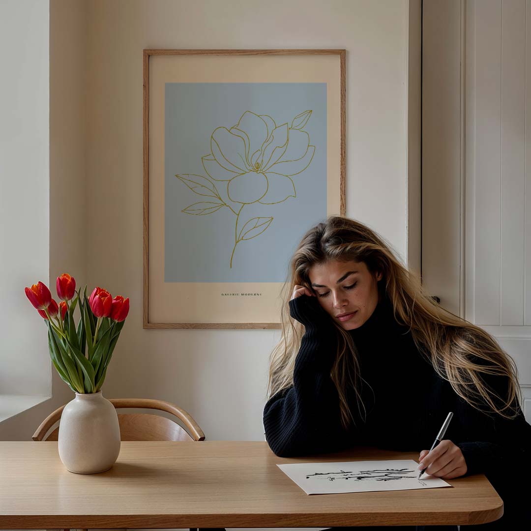 Elegante Bloemenlijntekening – bloemen poster in staand formaat