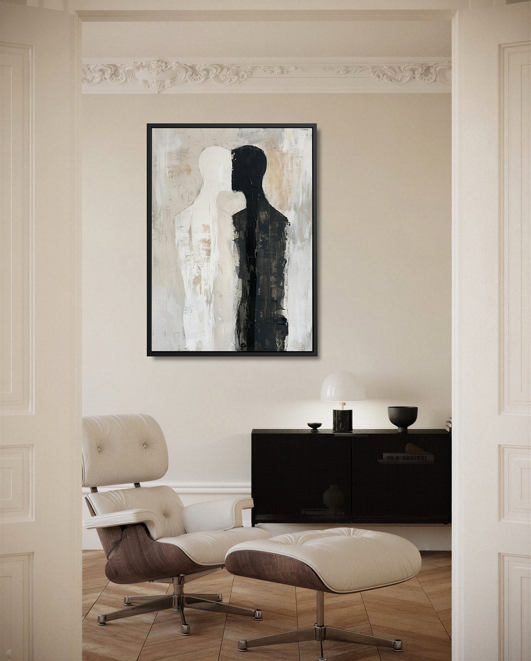 Twee figuren harmonie – moderne staande wandkunst