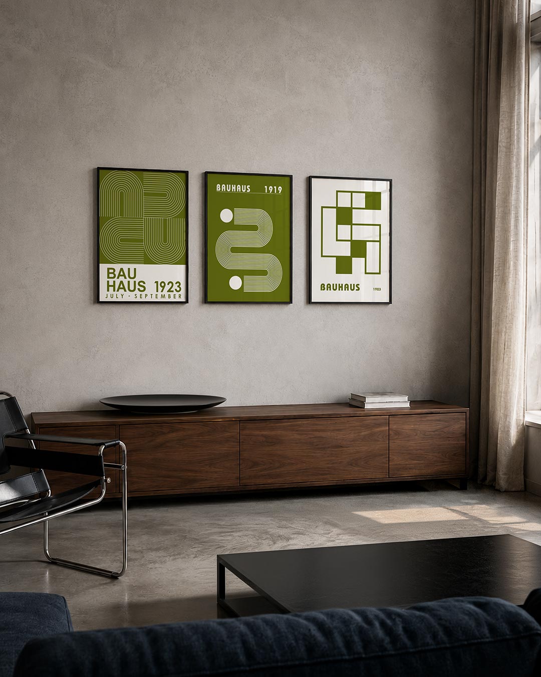 Lijnen en bogen posterset – tweede productweergave – deze posterset in drie delen toont een ritmisch spel van witte lijnen op