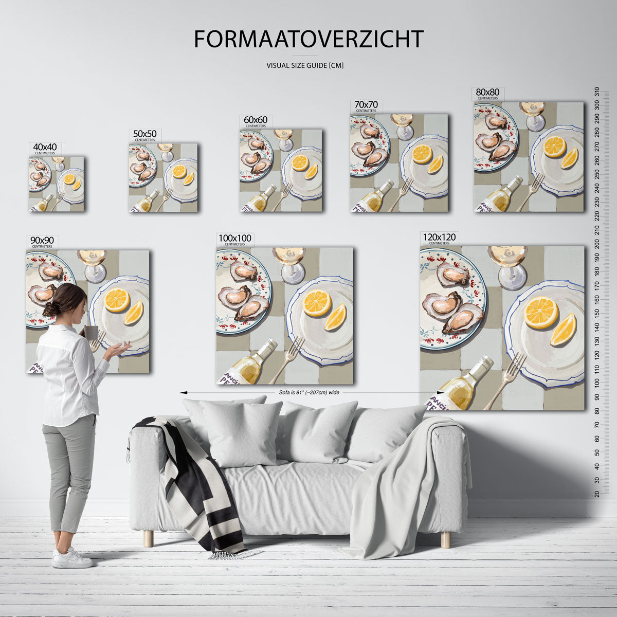 Oesters en citroen – vierkante muurposter voor keuken of eethoek