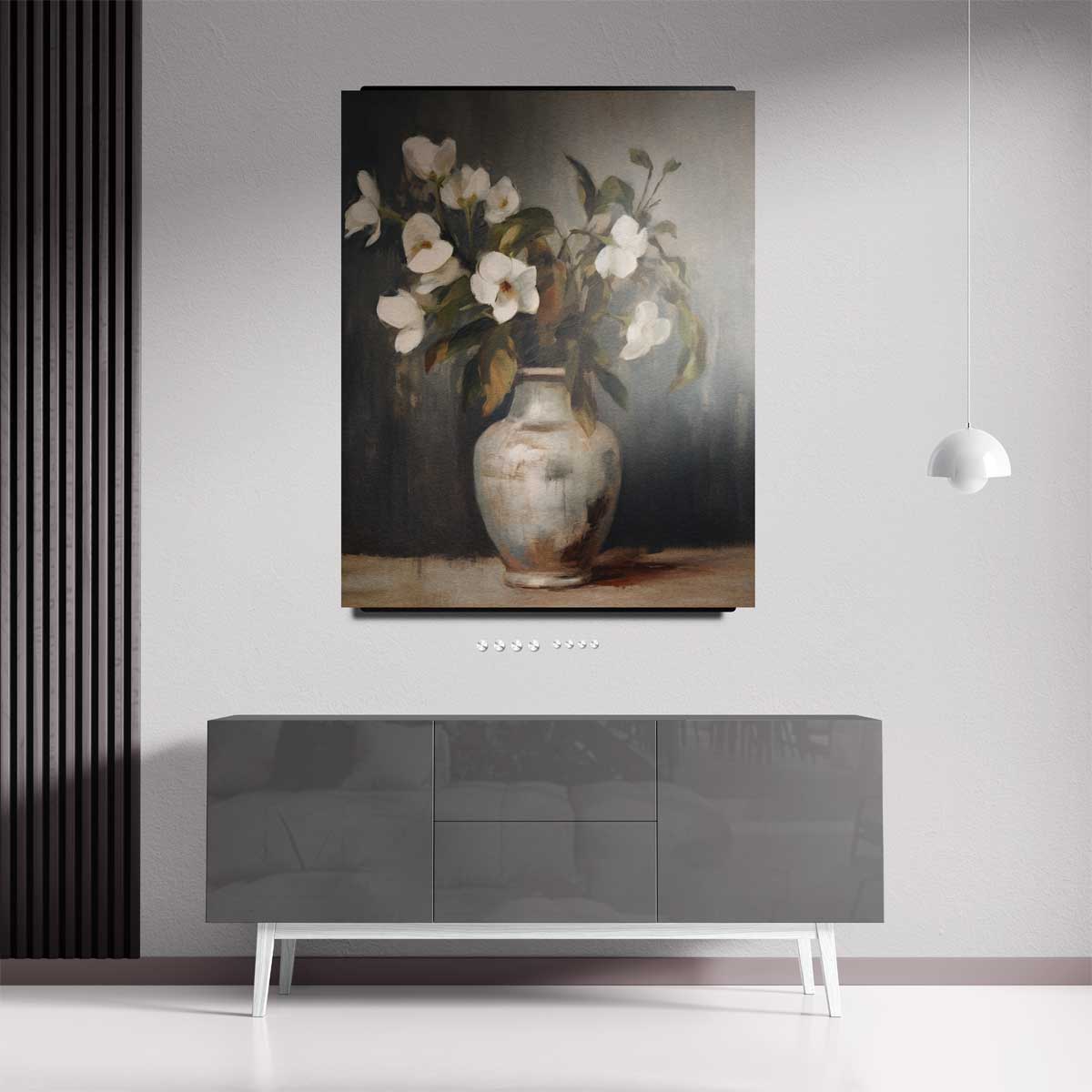 Elegante Bloemenpracht in Aardetinten – staande wandkunst voor woonkamer of interieur