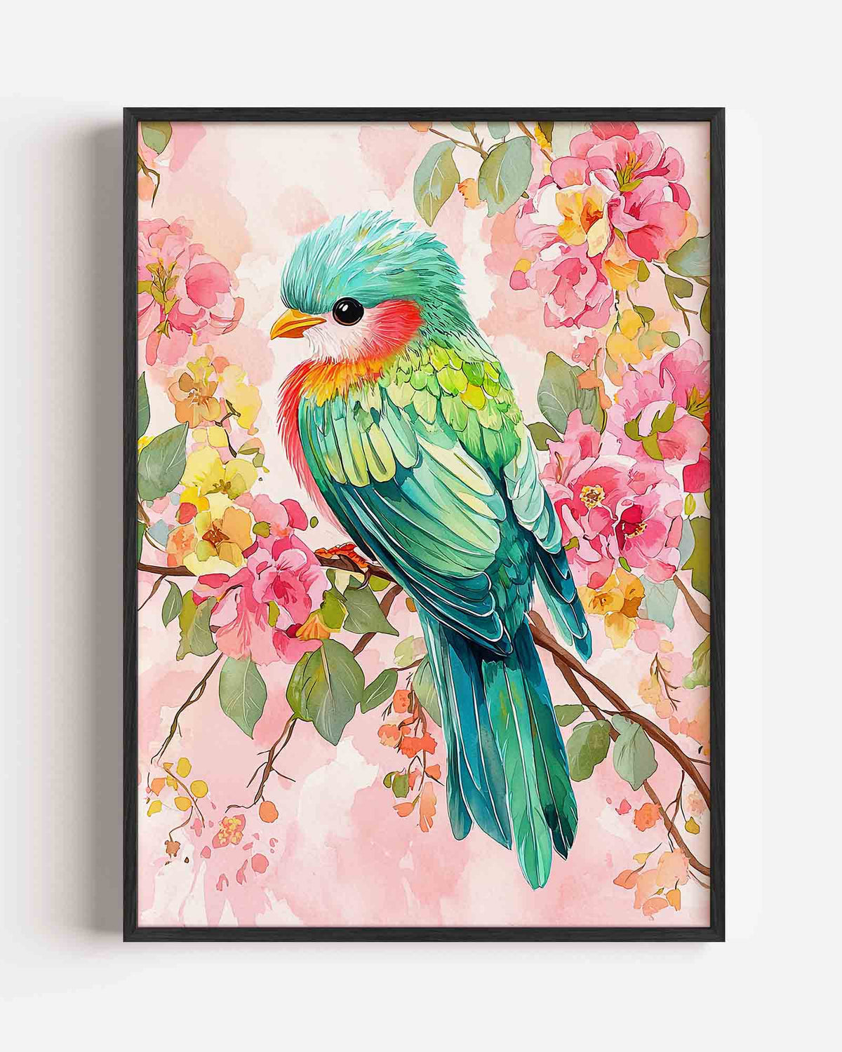Vogel en bloemen – dieren portret poster als wanddecoratie