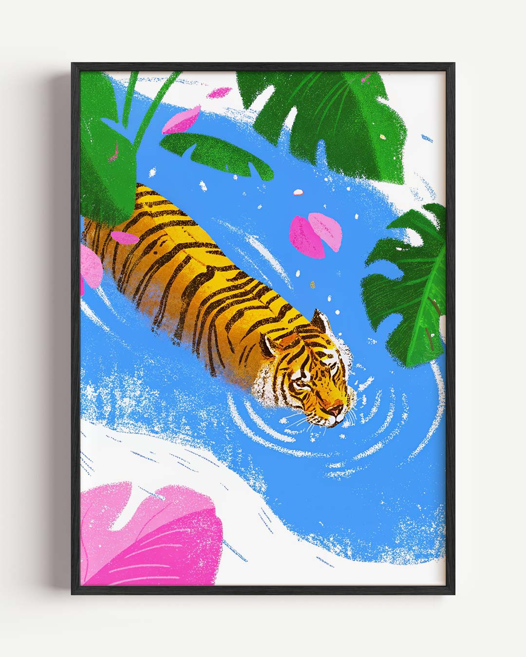 Vrolijke Tijger aan het Zwemmen – dieren portret poster als wanddecoratie