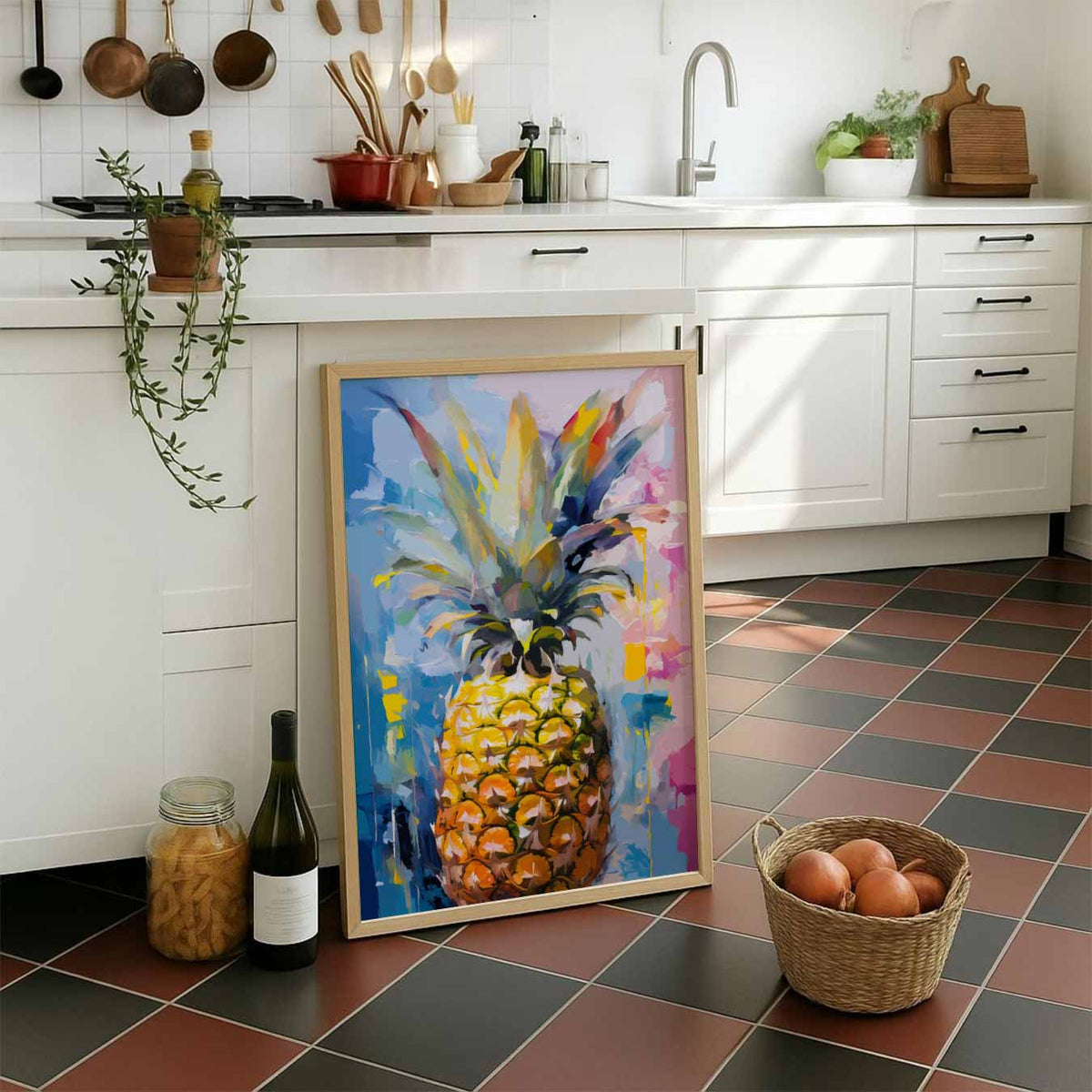 Kleurrijke Ananas Expressie – staande muurposter voor keuken of eethoek