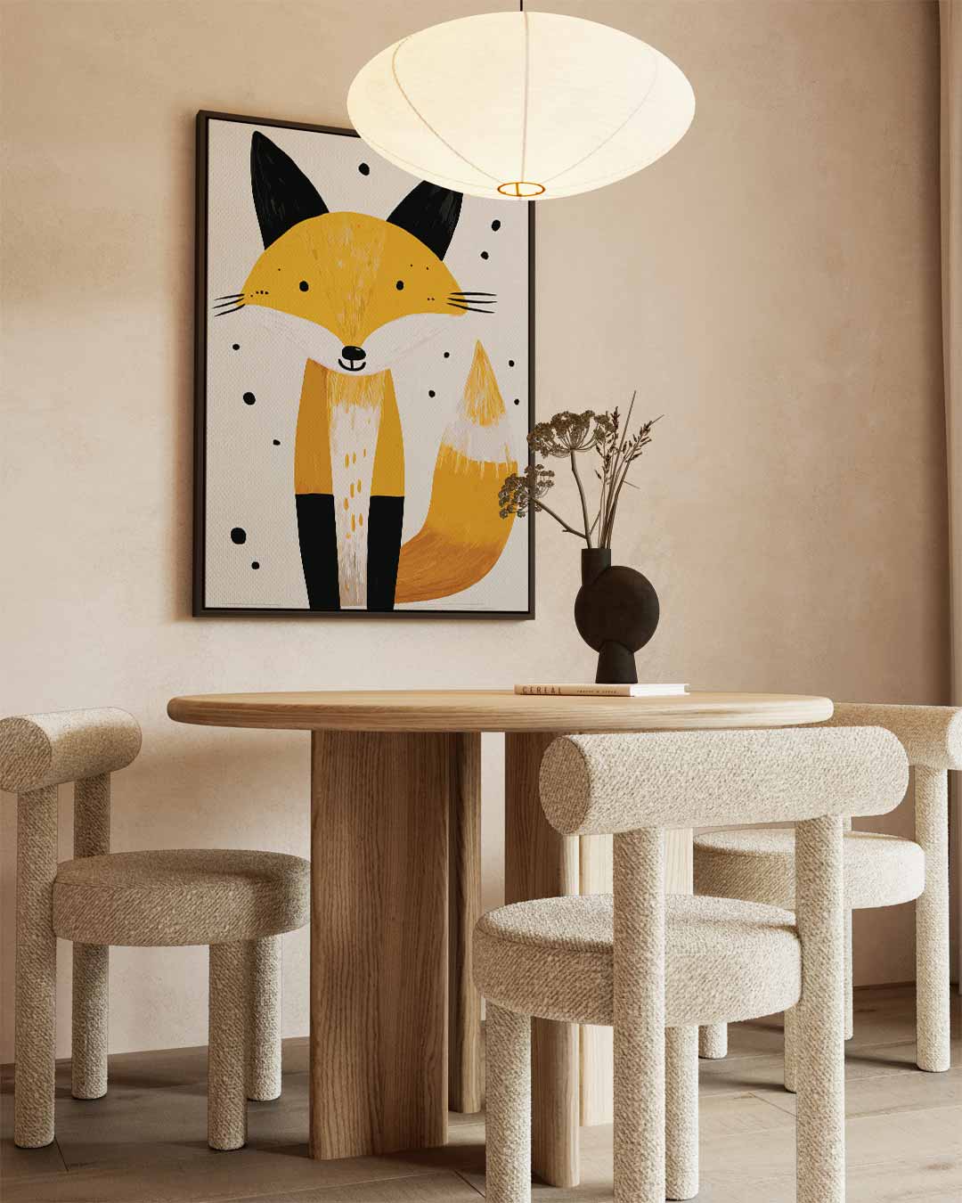 Vrolijke Vos Illustratie – staand kunstwerk voor modern interieur