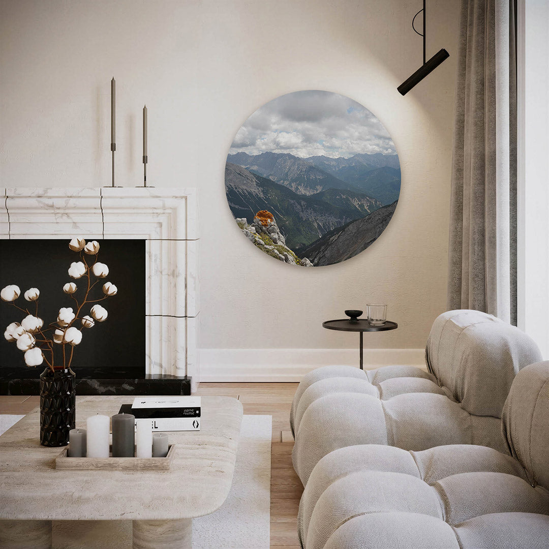 Berglandschap – ronde fotografie wanddecoratie van WallArtistic