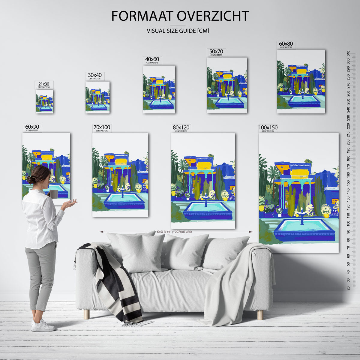 Tuin met fontein – staande muurposter met hedendaagse illustratie
