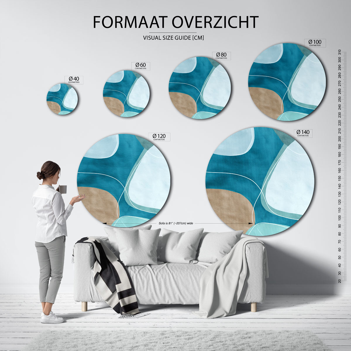 Abstracte vormen – moderne ronde muurdecoratie met abstracte vormen