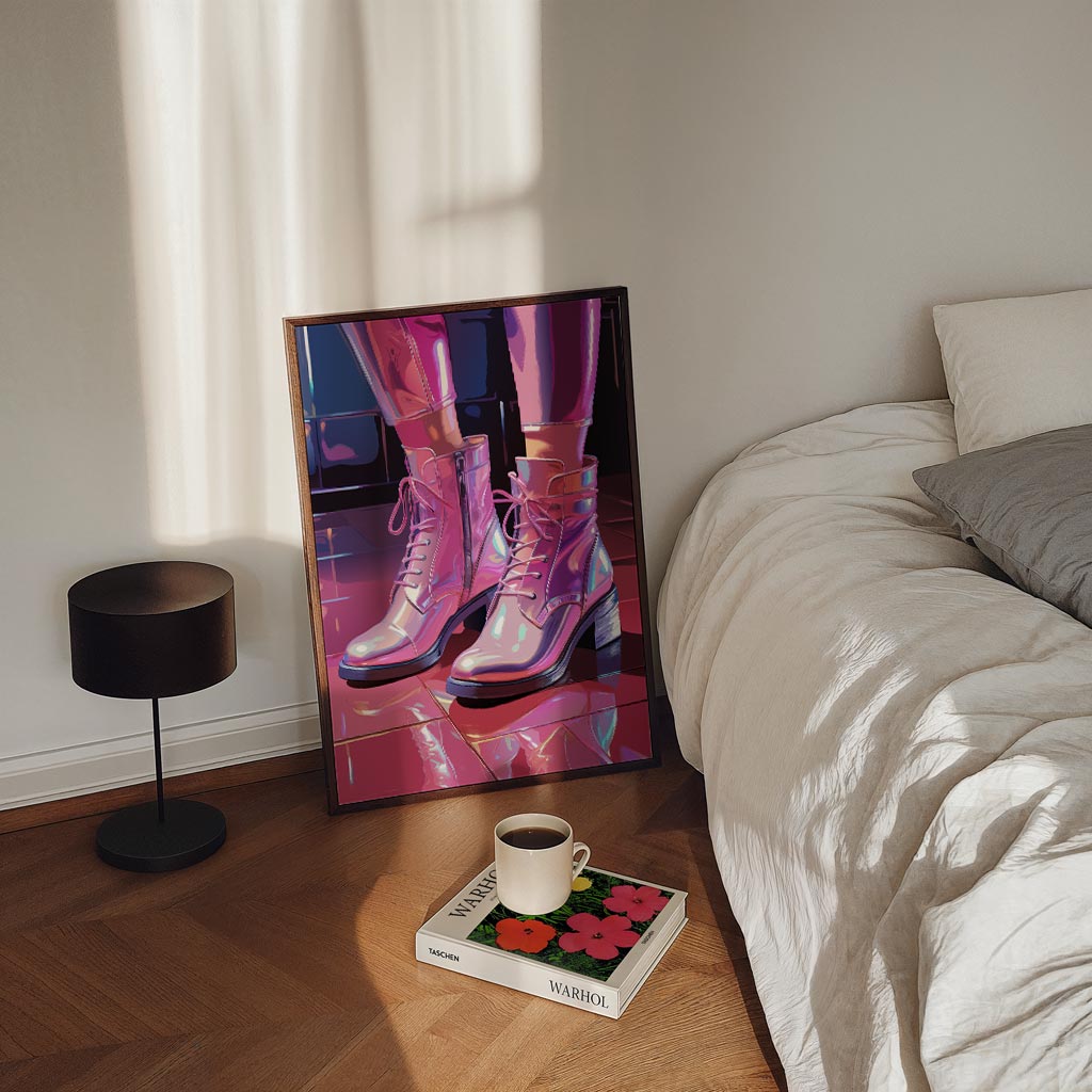 Trendy Roze Enkellaarzen – staande zomer wanddecoratie van WallArtistic