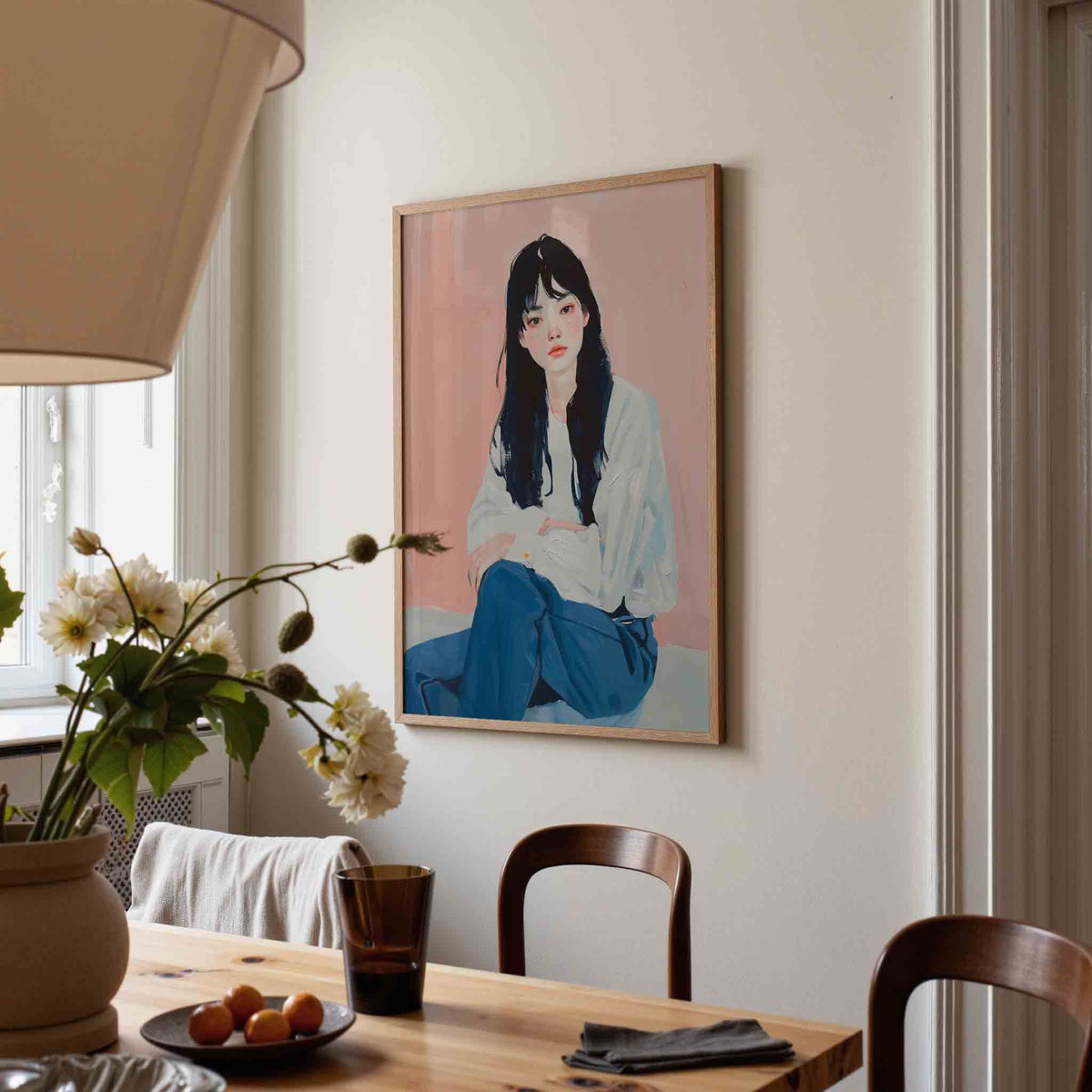 Vrouw met donkere haren – eigentijdse illustratie poster in staand formaat