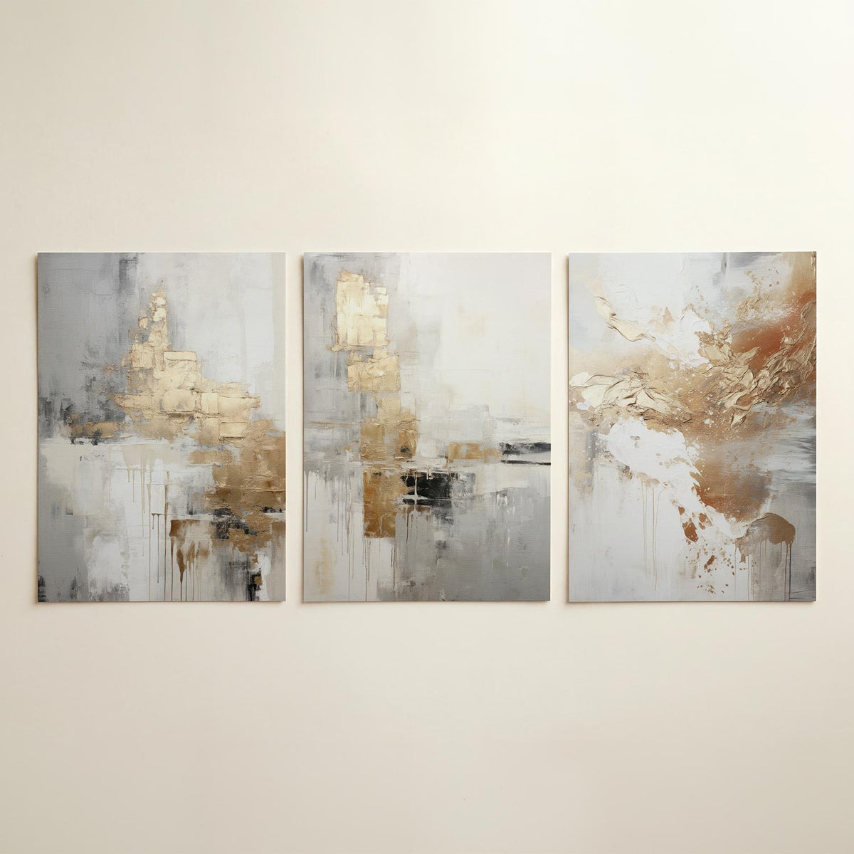 Gouden textuur driedelige posterset in tweede interieur