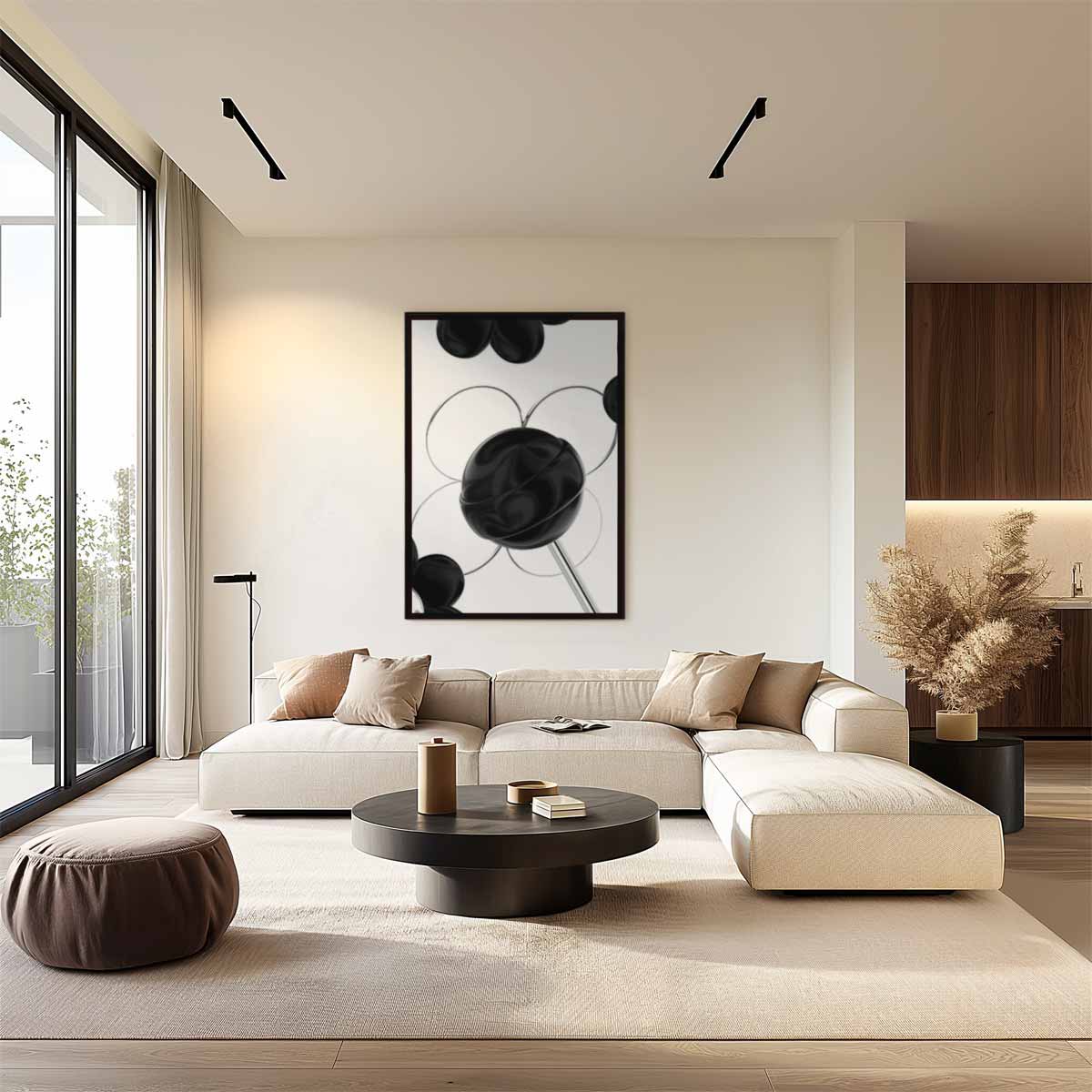 Zwarte Bloemsymfonie – staand kunstwerk voor modern interieur